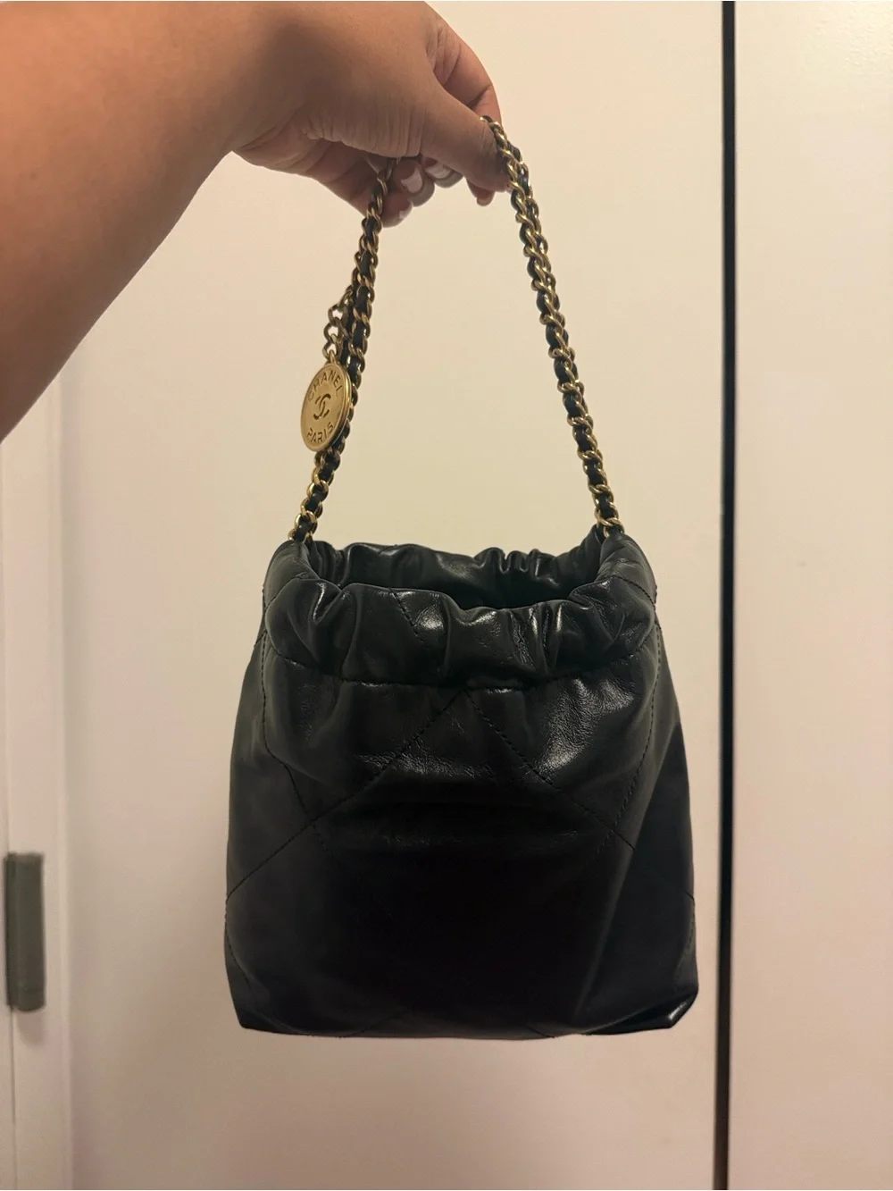 CHANEL Calfskin Quilted Mini Chanel 22 Black